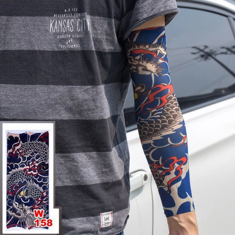 1pc hot sale tattoo sleeve styles elastic Fake 100%nylon Arm stocking beloved girl Buddha Wolf Dragon design halloween cool men
