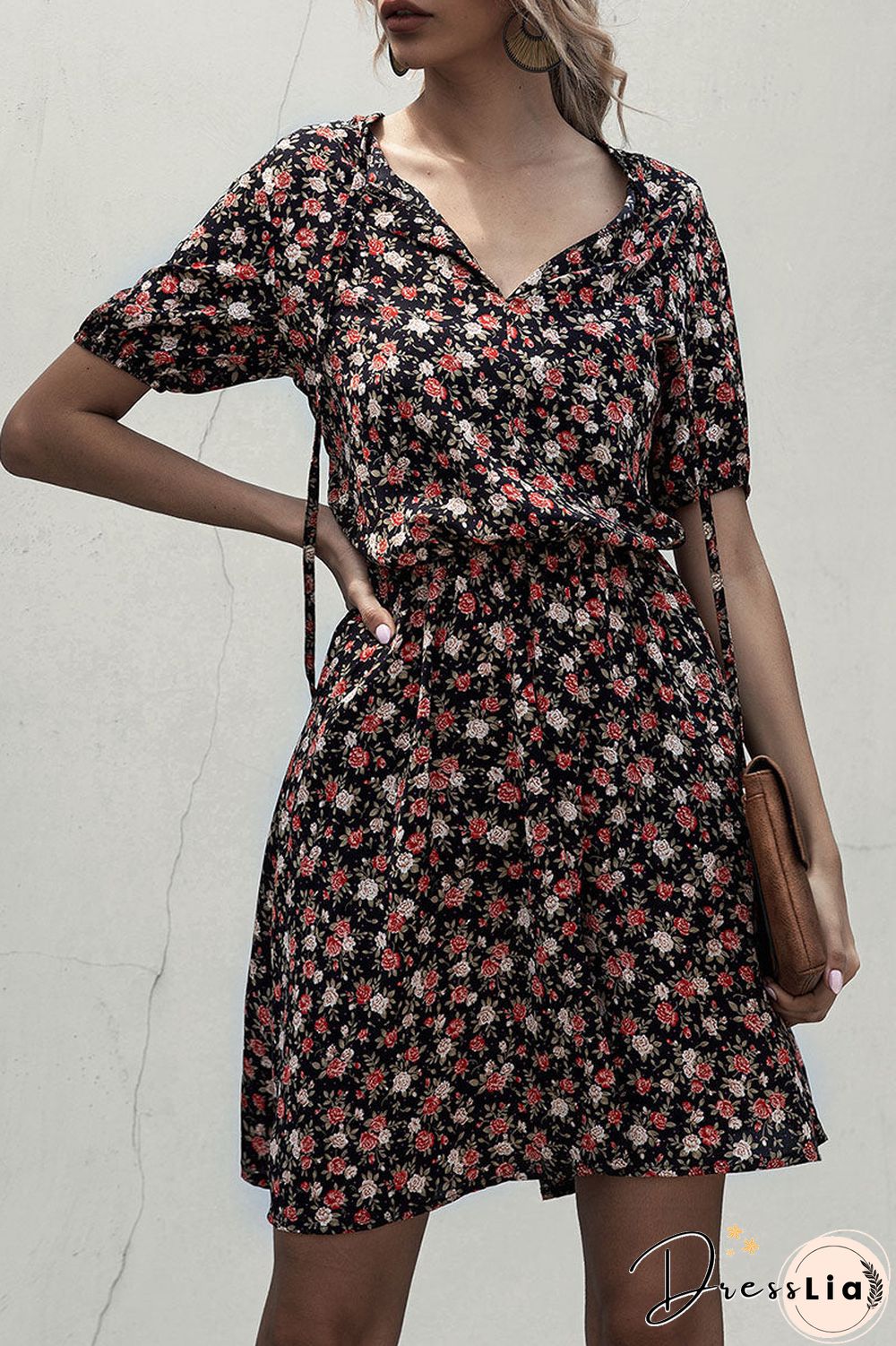 Fashion Casual Print Split Joint V Neck A Line Dresses