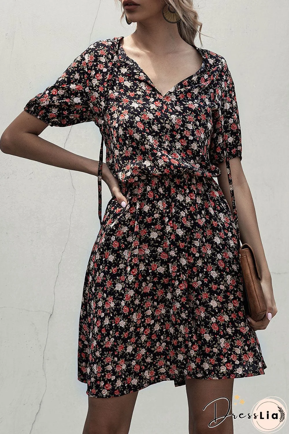 Fashion Casual Print Split Joint V Neck A Line Dresses