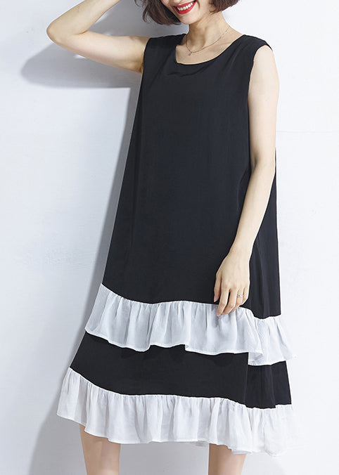 VCSHOES patchwork Sleeveless Cotton Wardrobes Runway black Plus Size Dress Summer