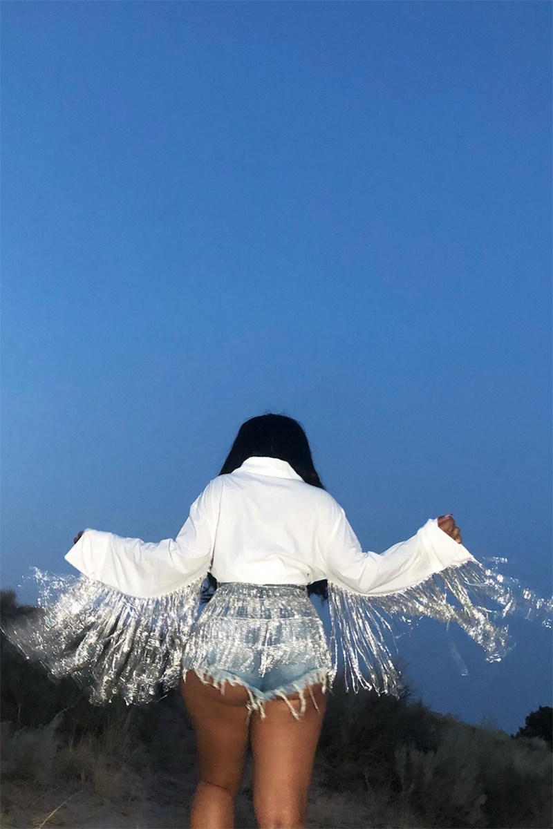 Plus Size White Party Sequin Fringe Button Blouses