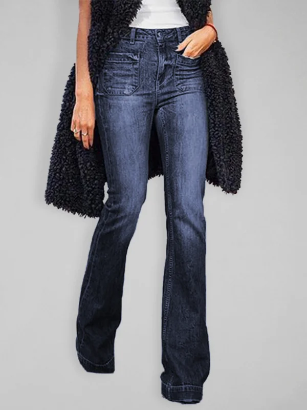 Women's trendy slim fit patch pockets slim high waist flared trousers Flusfy