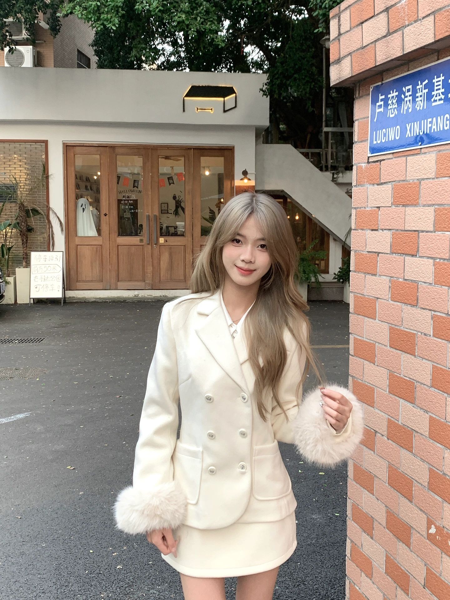 Elegant 2 piece Set Women Blazer Fuax Fur Patchwork Long Sleeve Jacket Mini Skirt Solid Suit Autumn Winter Korean Casual Outfits