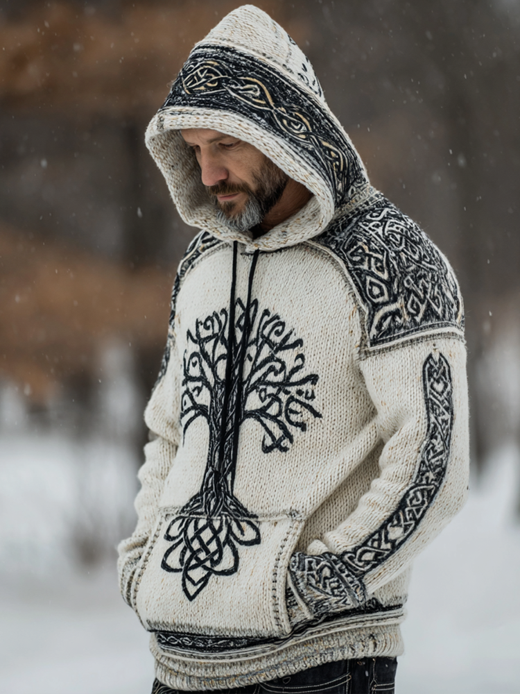 Vintage Viking Celtic Style Men's Hooded Knit Sweater elevenforest