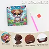 Cute Puppy Garden Wooden DIY Diamond Painting Sticky Notes Holder with 160 Blank Notepads, Round Drill, 9.8x9.8x2.4cm, Perfect for Home Office Decor and Craft Gifts