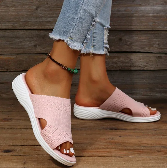 Qengg New Women's Casual Slippers Fashion Fly Woven Mesh Beach Flats Outdoor Polyurethane Light Platform Sandals Sand&aacute;lia Flip Flop