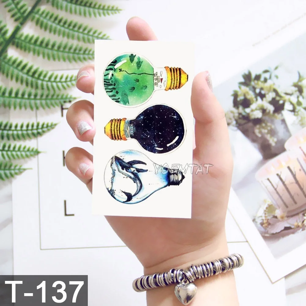 Waterproof Temporary Tattoo Sticker Cute Watercolor Cartoon Design Children Lamp Water Transfer Tatto Marine Man Girl Fake Tatoo