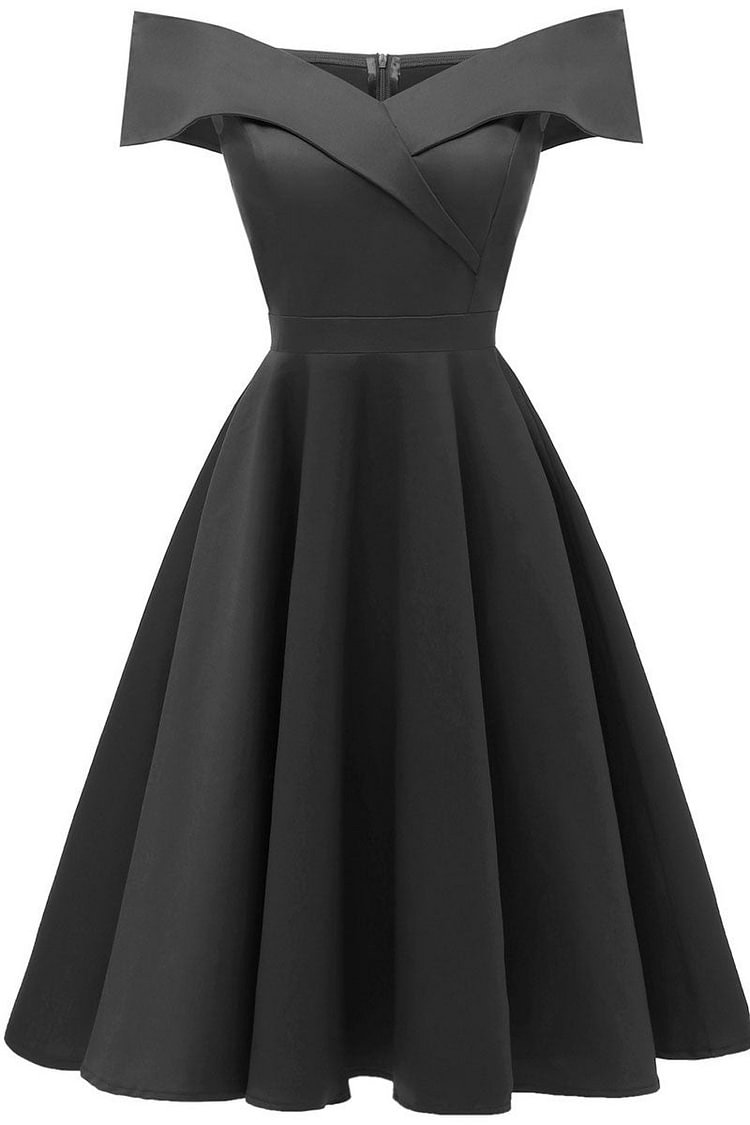 Dark Navy Off-the-shoulder A-line Party Prom Dress - BlackFridayBuys