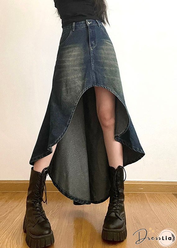 Modern Blue Pockets Asymmetrical Patchwork Denim Skirts Summer
