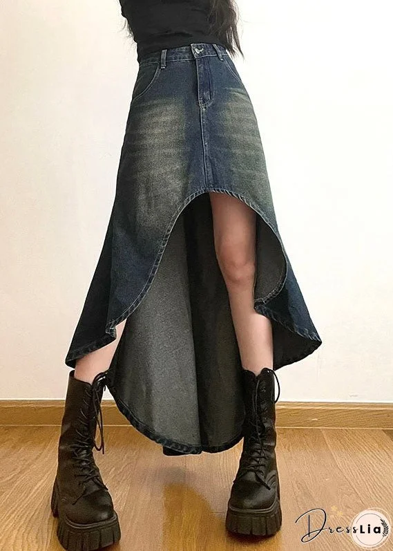 Modern Blue Pockets Asymmetrical Patchwork Denim Skirts Summer