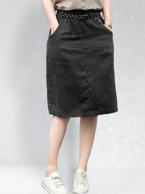 Wearshes Linen Elastic Waist Skirt