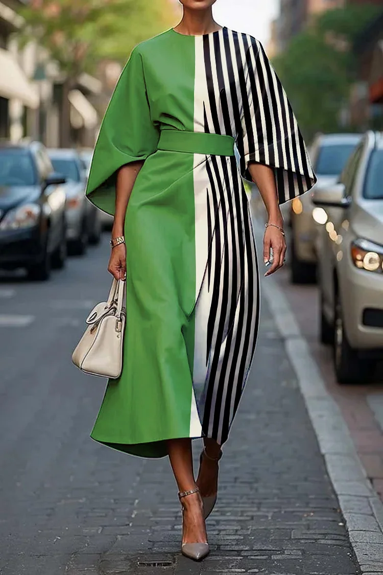 Women's Elegant Abstract Art Print Midi Dress
