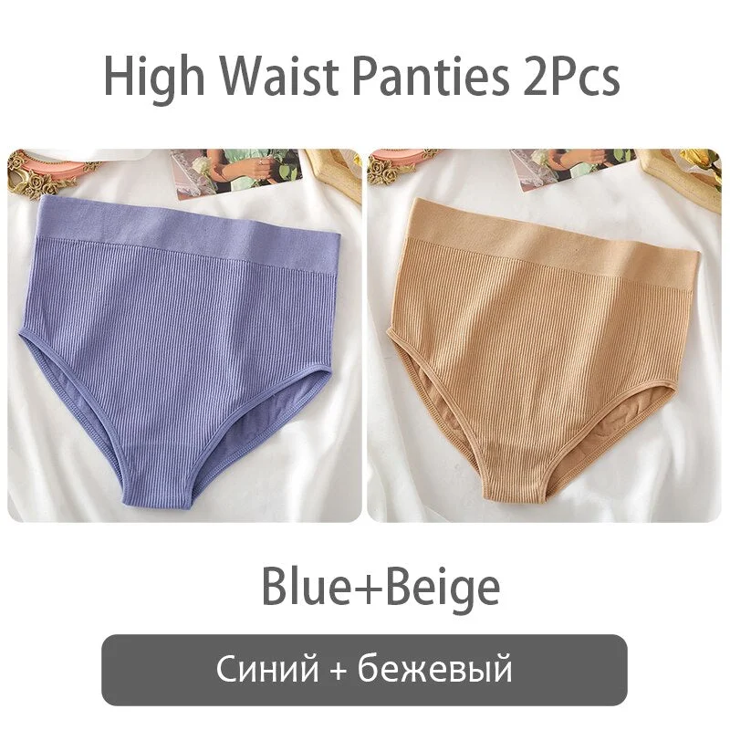 FINETOO Women High Waist Panties 2Pcs/set Seamless Shaper Underpants S-XL Girl Underwear Ladies Control Tummy Panty Lingerie New