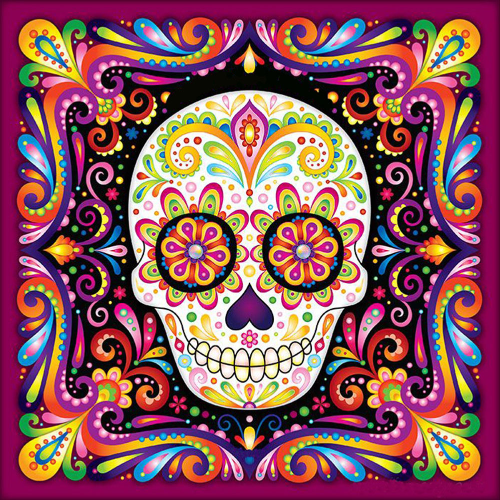 Colorful Skull (50*50cm) 11CT Stamped Cross Stitch gbfke