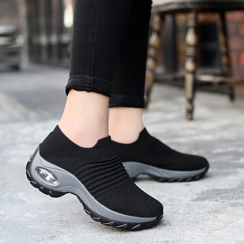 Billlnai 2023 Spring Women Sneakers Shoes Flat Slip on Platform Sneakers for Women Black Breathable Mesh Sock Sneakers Shoes