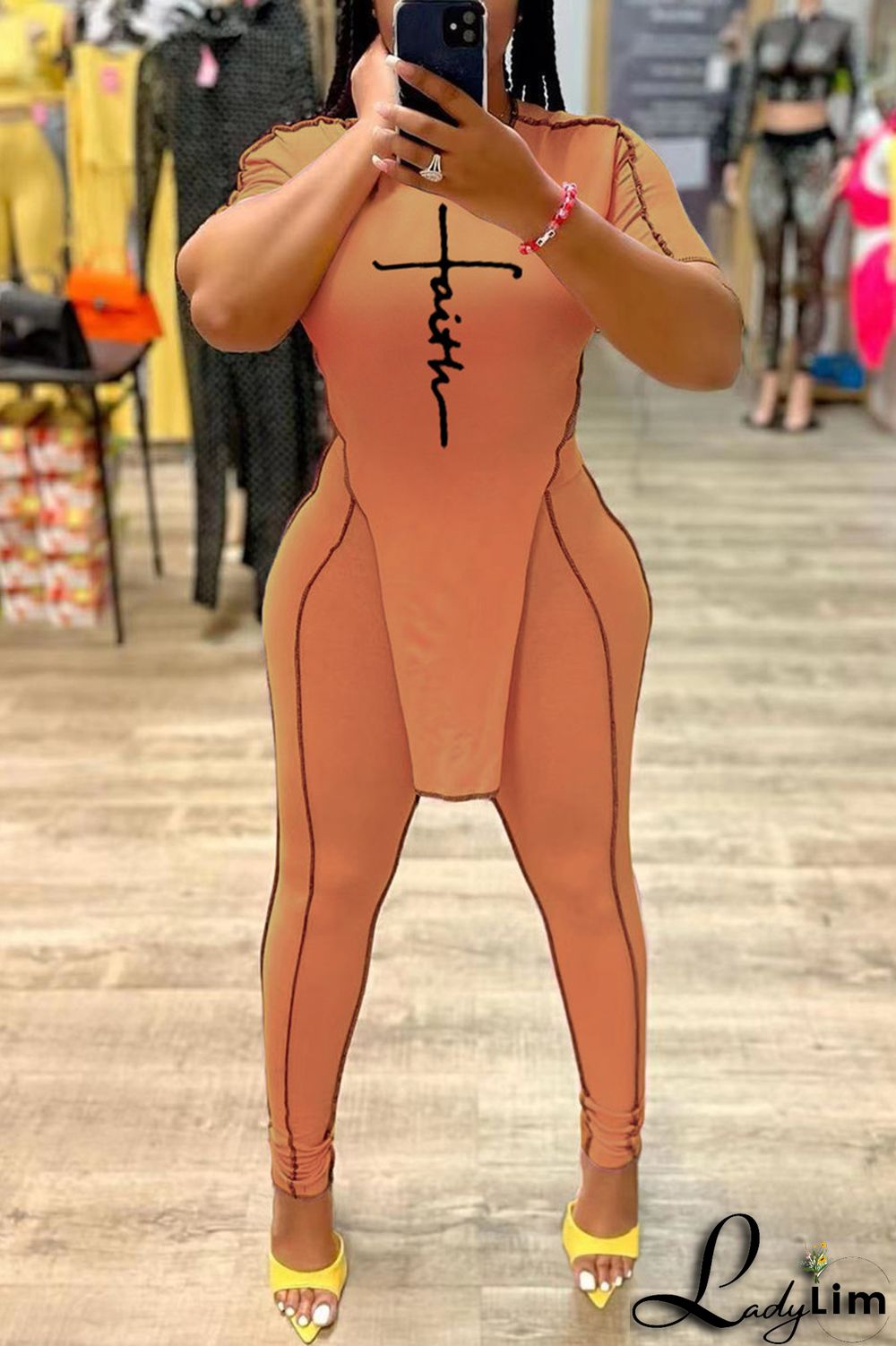 Pink Fashion Casual Print Asymmetrical O Neck Short Sleeve Two Pieces