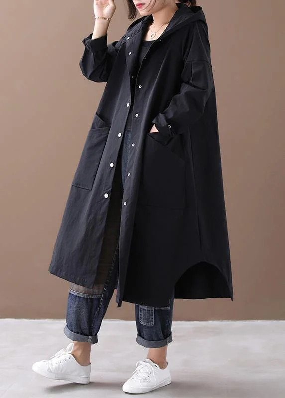 Elegant black Fashion box coat Inspiration hooded Large pockets outwears