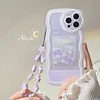 Purple Flowers Silicone Phone Case with Chain Bracelet for iPhone 7-14