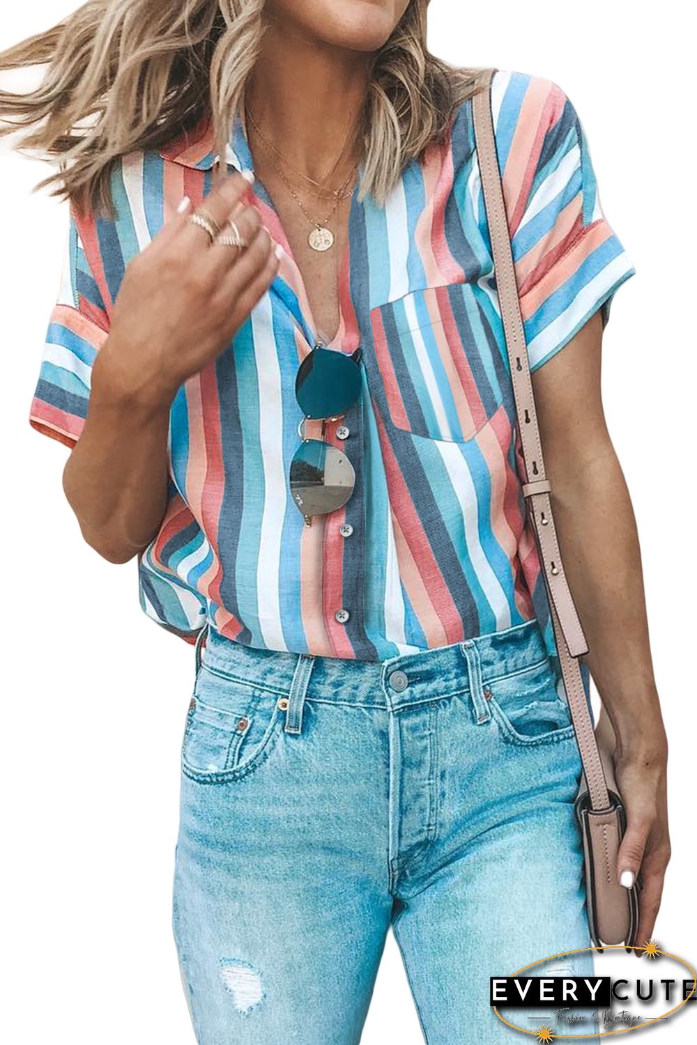 Sky Blue Gingham Play Button Down Shirt