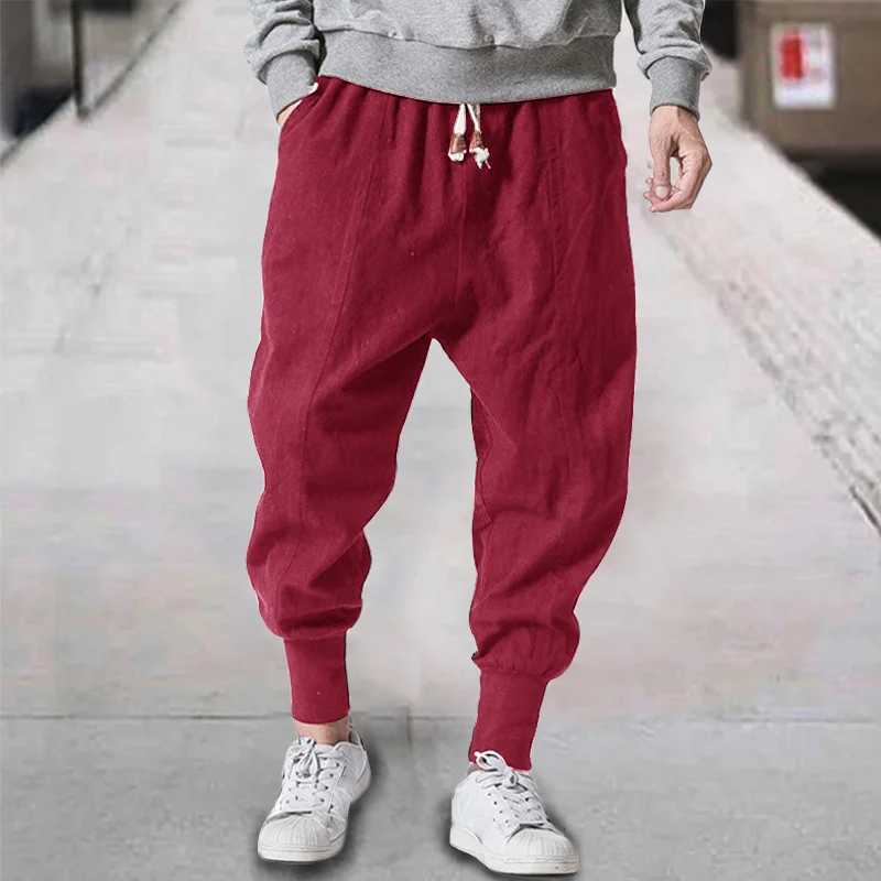 Men's Linen Casual Bloomers Harem Belted Pants
