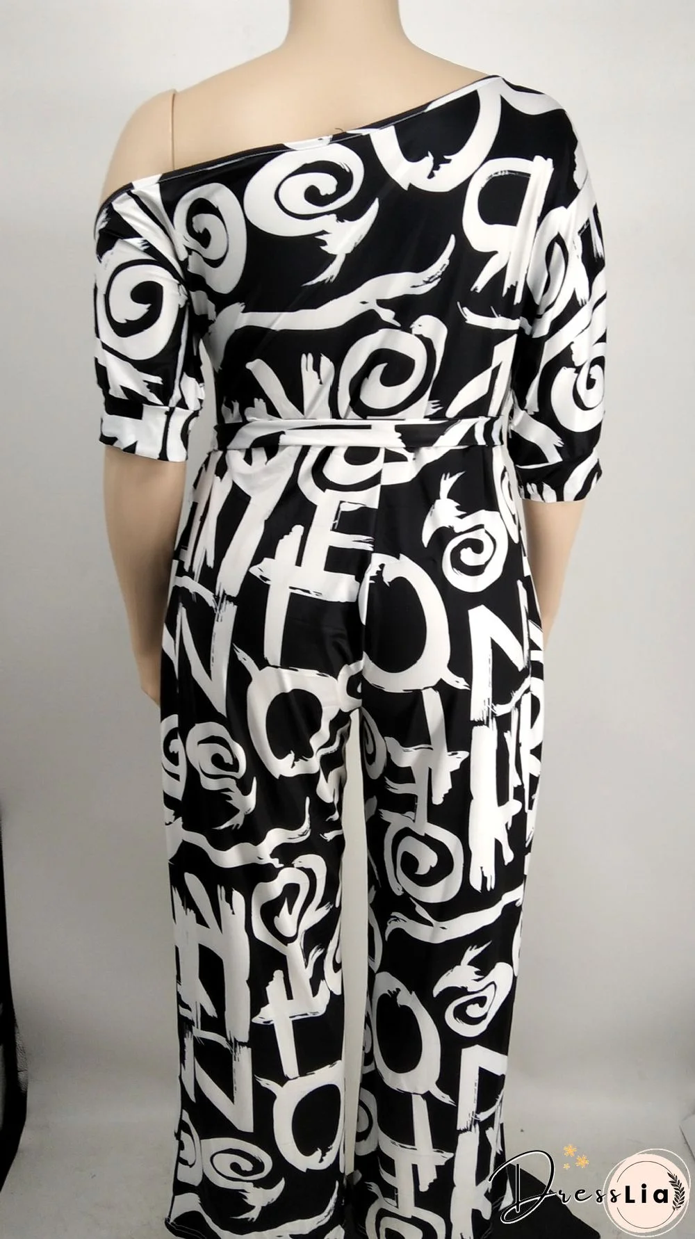 Off-the-shoulder Printed Plus Size Wide Leg Jumpsuit