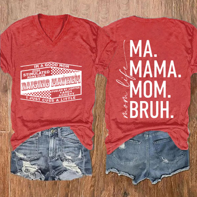 Comstylish Mother's Day Raising Mayhem Mom Life Print Casual T-Shirt