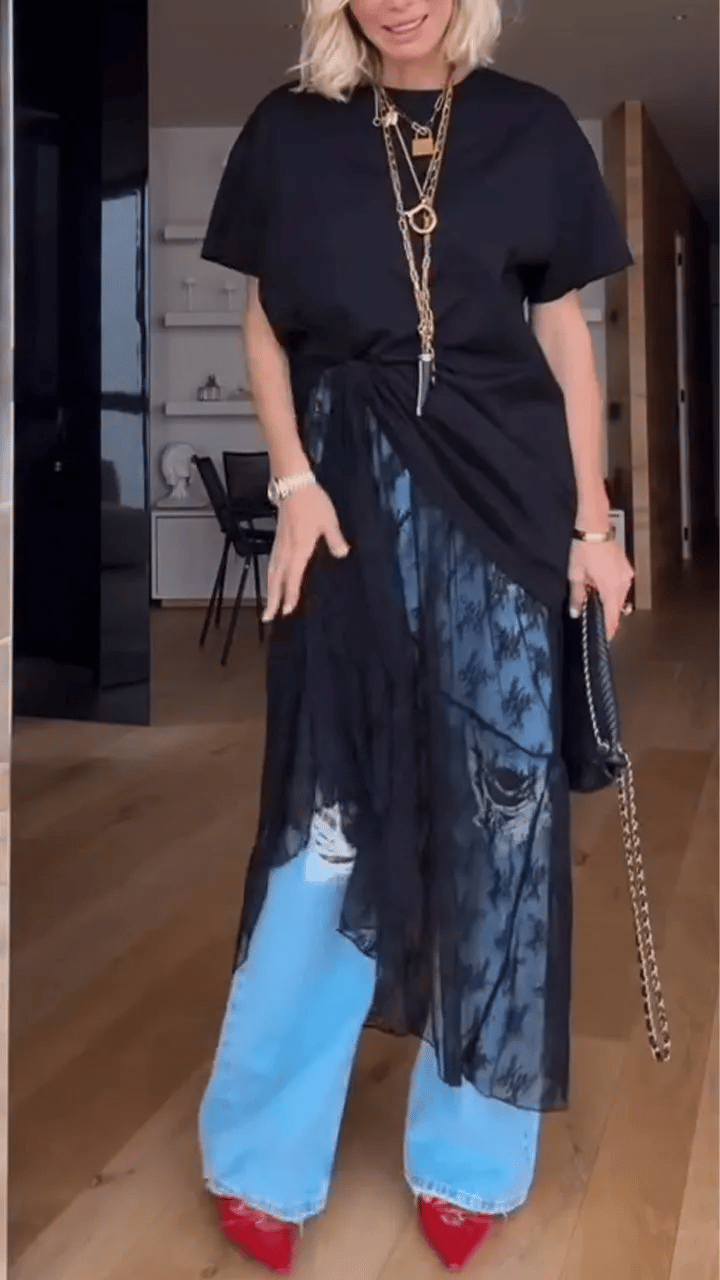 WOMEN'S ROUND NECK PRINTED HOLLOW IRREGULAR DRESS