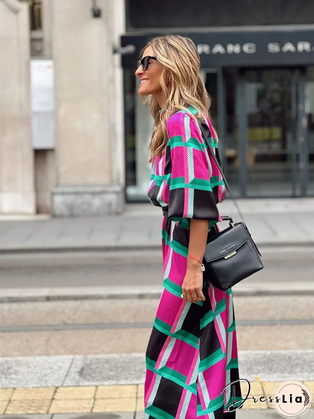 Casual and Loose Print A-line Dress with Waist Reduction