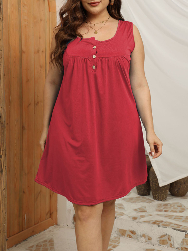 Mature Women Large Size Loose Casual Buttoned Vest Sleeveless Dress