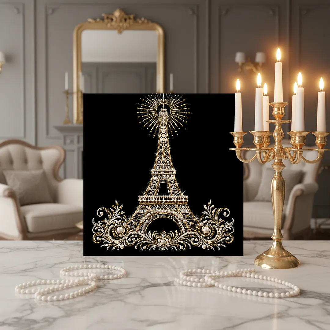 Eiffel Tower DIY Pearl Painting Kit for Adults/Beginners Gift Home Wall Decor Pearl Gem Paintings Picture Arts Craft with Frame 30x30cm