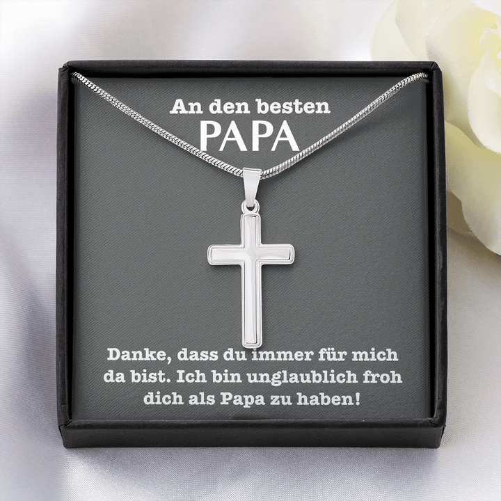 Kettenmachen 925 Sterling Silber "An Den Besten Papa" Kreuz Halskette - Vatertag Geschenk mit Nachrichtenkarte