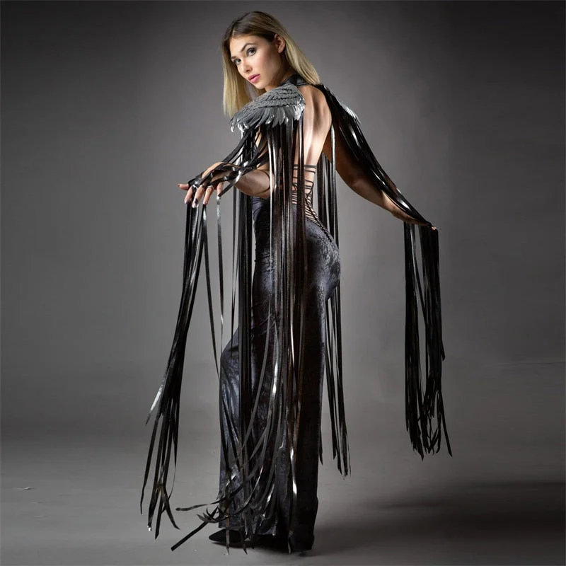 Huibahe Wings Long Tassel Shawl Men Women Y2K Personalized Party Dress Cape Summer Swimwear Accessories Cosplay Costumes