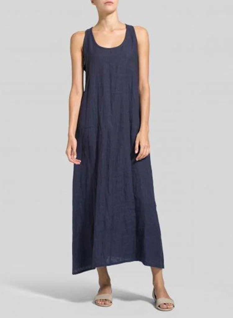 Women's Loose Cotton Linen Long Tank Top Dress Sleeveless Maxi Dress