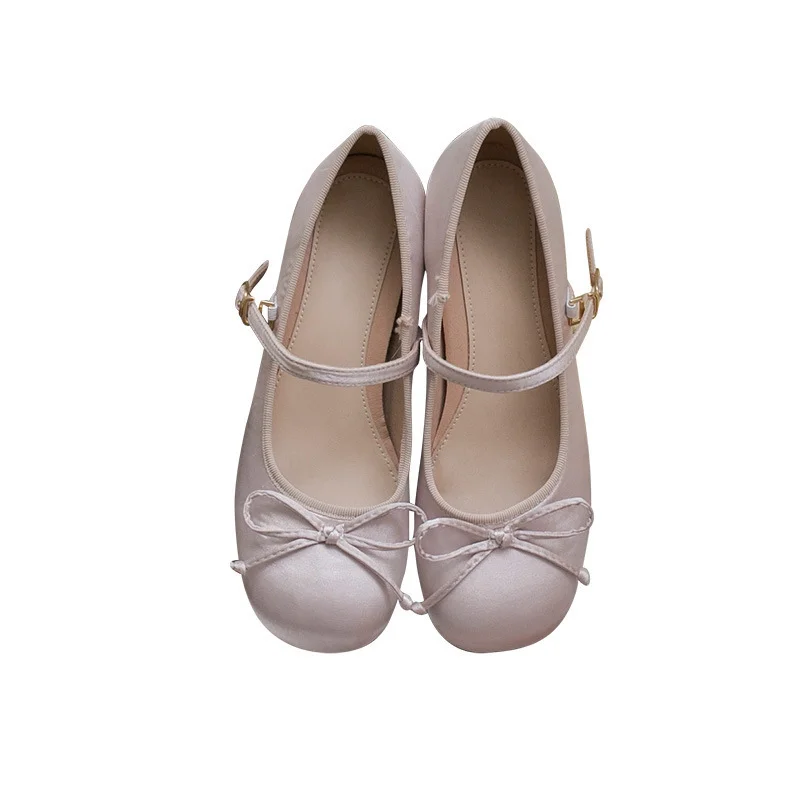 Uveng Uveng Satin Bow Mary Jane Shoes Spring Ballet With Retro Lolita Thick Heel Cheongsam With Skirt Single Shoes