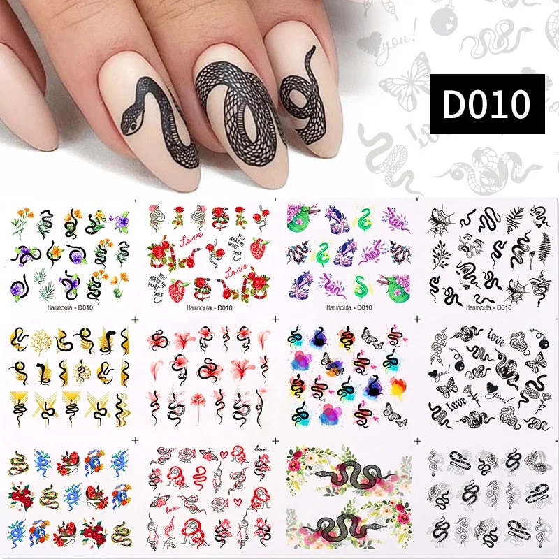 12 Designs Nail Stickers Set Mixed Floral Geometric Nail Art Water Transfer Decals Sliders Flower Leaves Manicures Decoration-Nail Inspo
