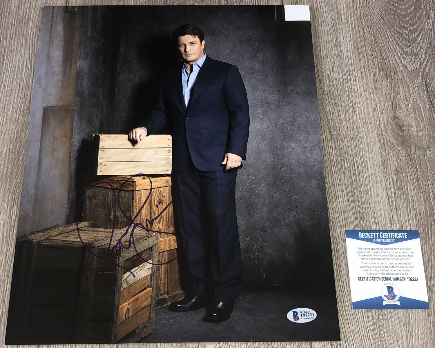 NATHAN FILLION SIGNED CASTLE FIREFLY 11x14 Photo Poster painting w/PROOF & BECKETT BAS COA