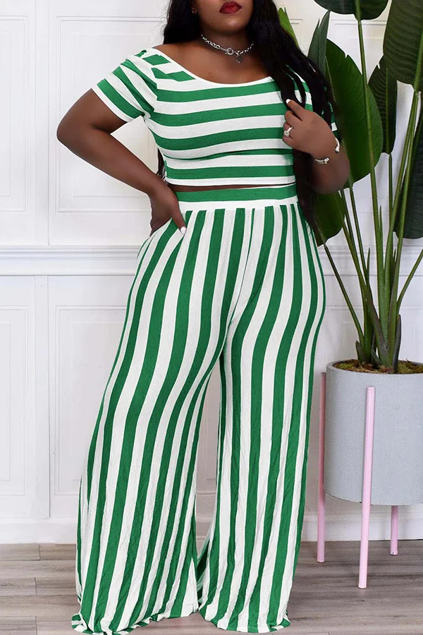 Striped Crop Tee & Pants Set