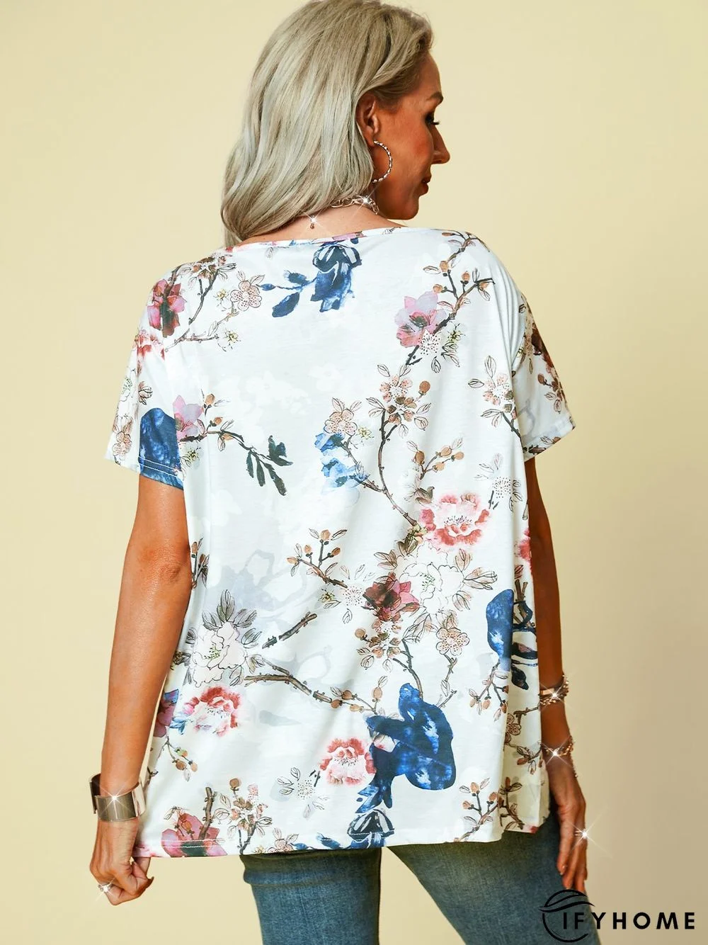 Cotton Printed Casual Crew Neck Top | IFYHOME