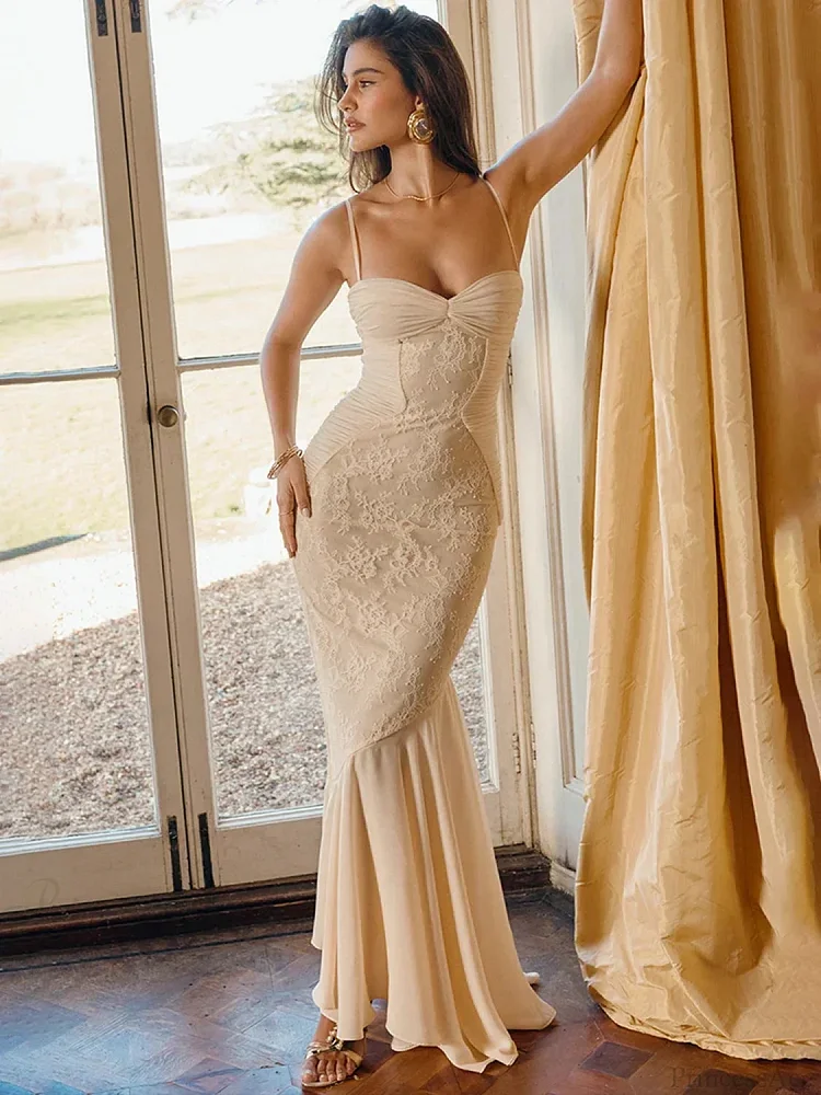 Lace Pleated Slim Bodycon Mermaid Vacation Dress