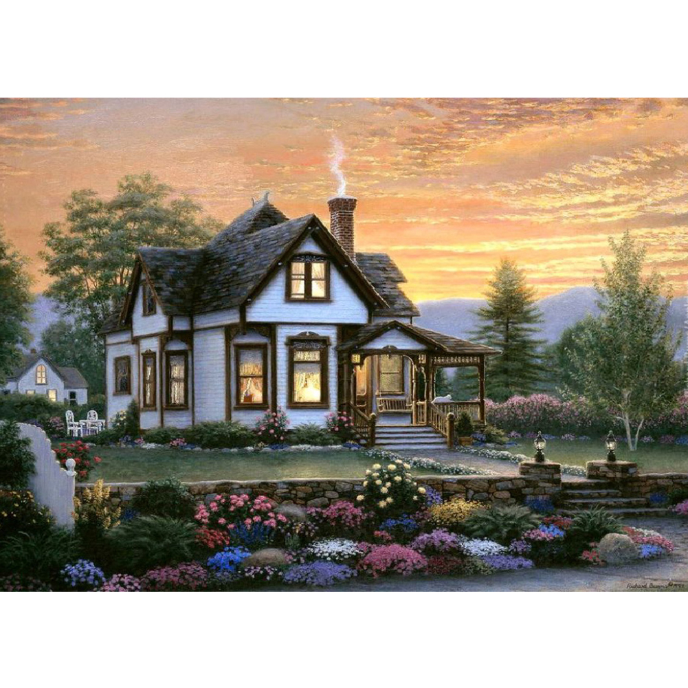 

40*30CM - Round Drill Diamond Painting - Seaside House, 501 Original