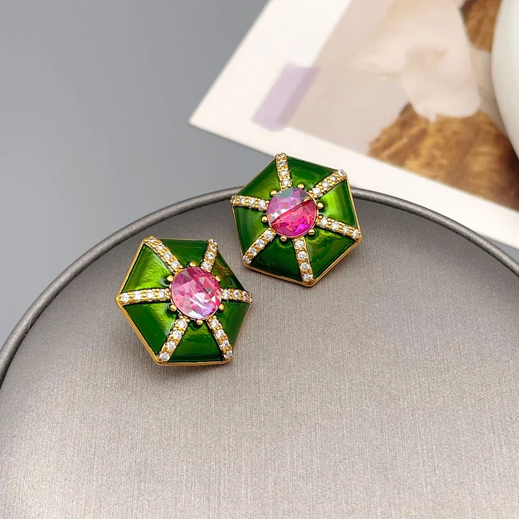 Vintage drop glazed diamond crystal glass earrings