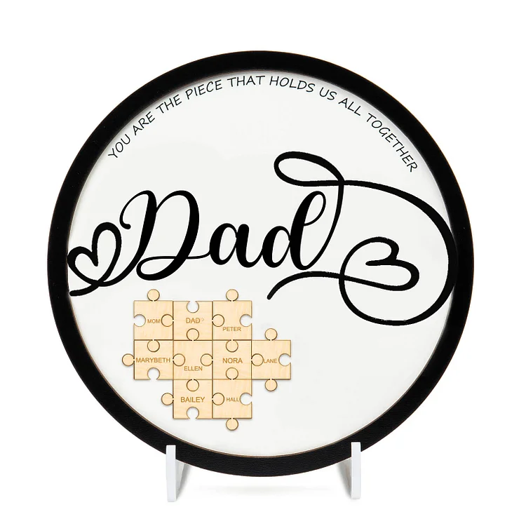 Dad Wooden Puzzle Sign Custom 9 Names Family Gifts "You Are The Piece That Holds Us Together"