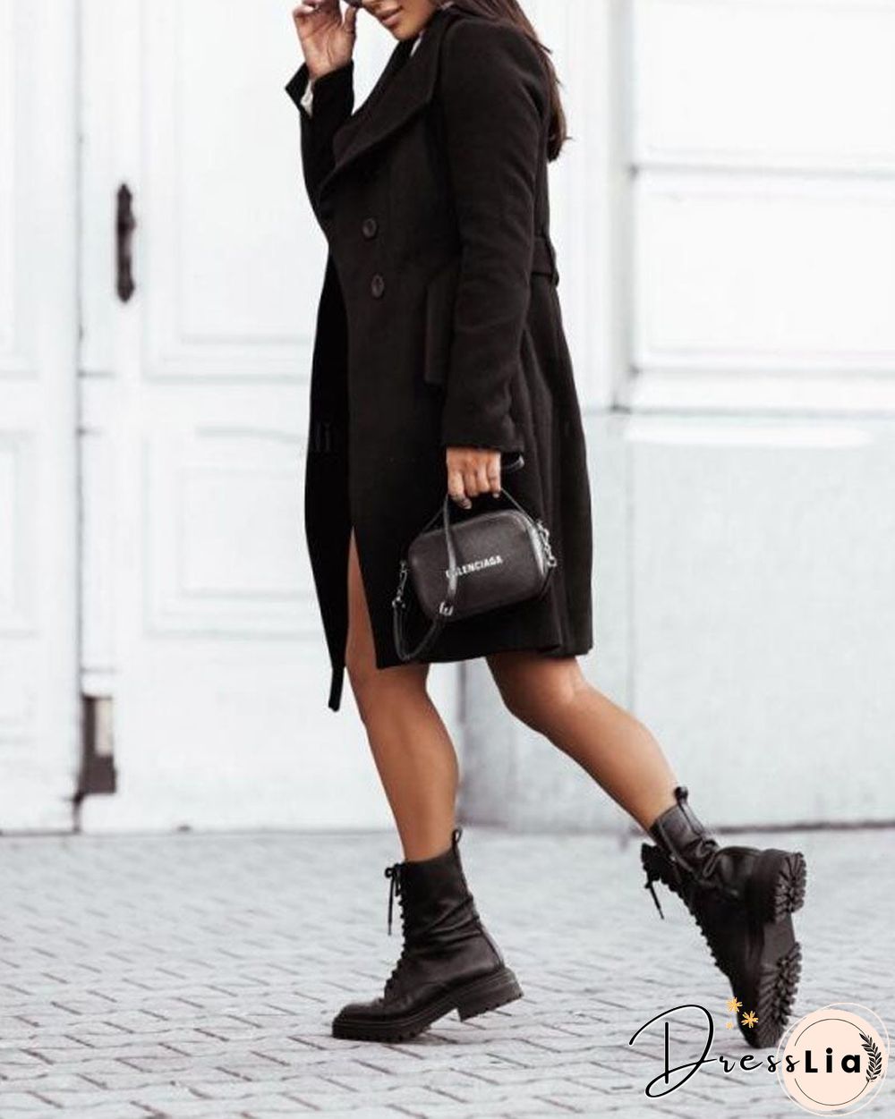 Button Front Long line Coat With Belt