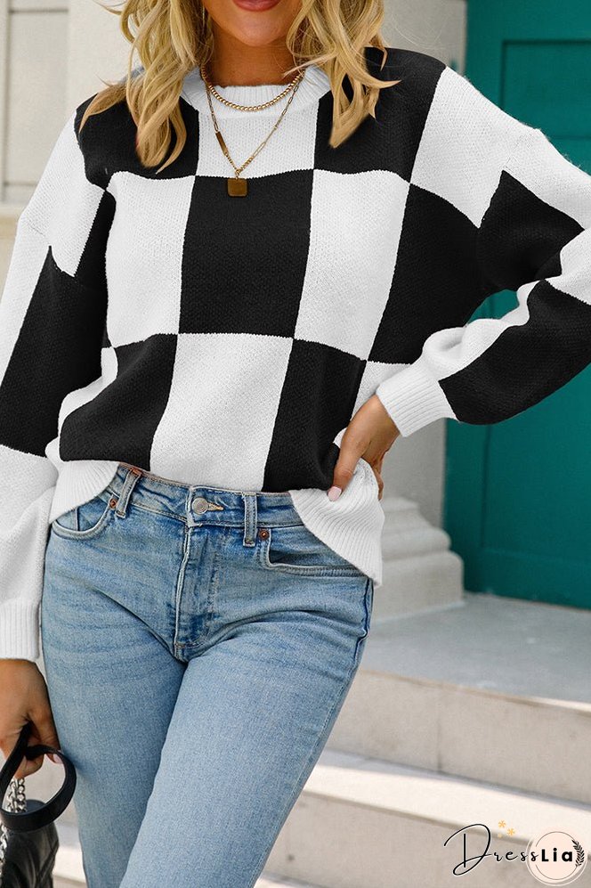 Checked Plaid Knit Pullover Sweater