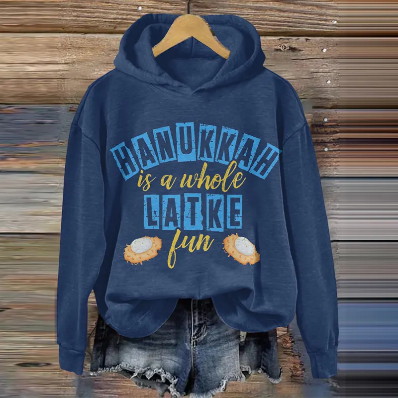 Women's Hanukkah Print Casual Long Sleeve Hoodie