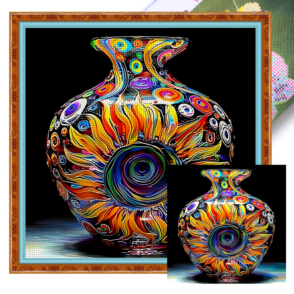 Colored Glass Vase Full 11CT Pre-stamped Canvas(50*50cm) Cross Stitch