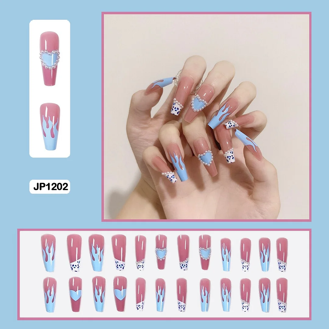 Personality Graffiti Flame Sweet Cool Girl False Nail Art Fake Nails With Glue And Sticker 24pcs/box-Nail Inspo