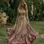 Women's Boho Floral Embroidered Floral Resort Maxi Dress - Image 2