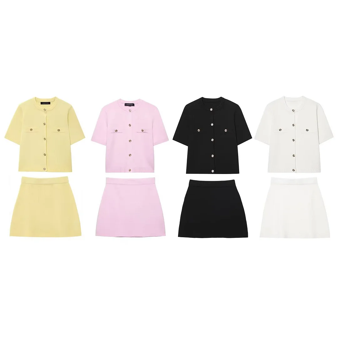 Nigikala Nigikala Spring 2025 New Women's Short-Sleeved Simple Fashion Knitted Jacket Skirt 1822023 1822025