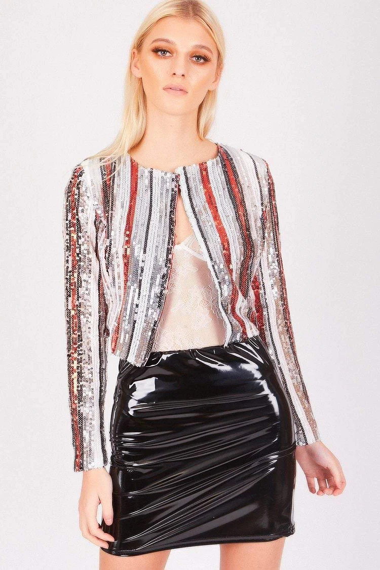Red & White Sequin Stripe Blazer Katch Me